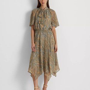 Sold🔴LAUREN RALPH LAUREN Women's Paisley Crinkle Georgette Tie-Neck Dress